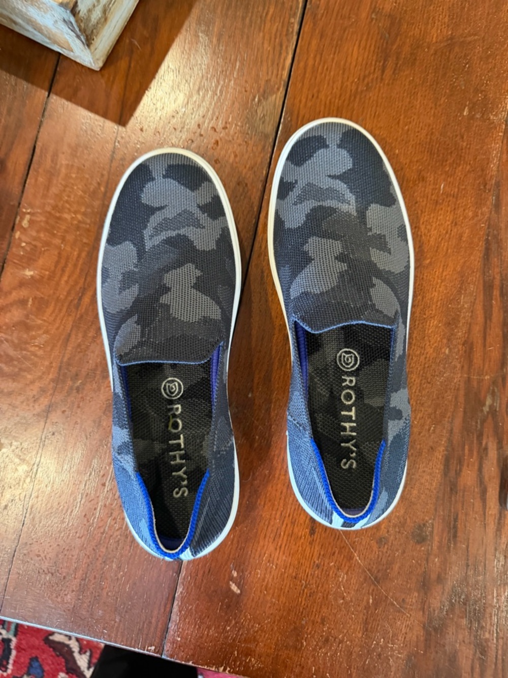 Rothy's Navy and Gray Camo Slip-On Sneakers